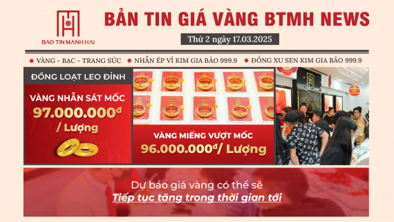 Giá vàng hôm nay 17.03.2025: Đồng loạt leo đỉnh