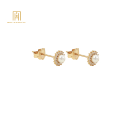 Bông tai PC Hàn Quốc gắn Ngọc Trai màu trắng tròn PHBTV14NTX-210001