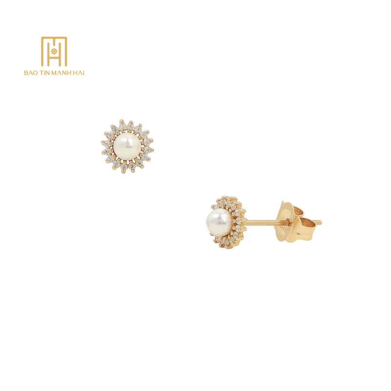 Bông tai PC Hàn Quốc gắn Ngọc Trai màu trắng tròn PHBTV14NTX-210001